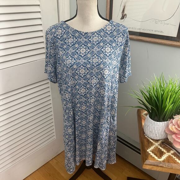 FAT FACE Womens Dress 12 Blue Tile Pattern Jersey Knit Casual Boho Summer Beach - Picture 1 of 10